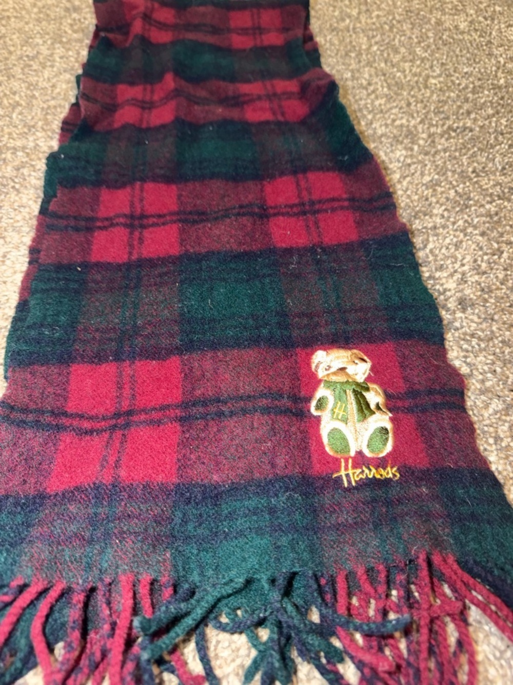 HARRODS Bear Knightsbridge Scarf Plaid Tartan MultiColor Lambswool Scotland